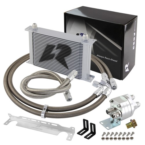 LR 25 Row AN10 Oil cooler w/Bracket+Filter Relocation Adapter Hose Kit Silver - Picture 4 of 11