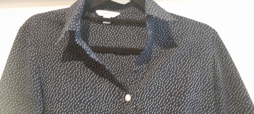 NNT DRK BLUE W SMALL WHITE DOTS 3/4 SLEEVE BUTTON FRONT W COLLAR BLOUSE SZ 6 EC - Picture 2 of 3