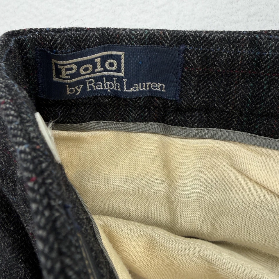Calça Polo Ralph Lauren Masculina 34x34 Lã Carvão Tweed Xadrez Plissado Algemado - Imagem 3 de 4