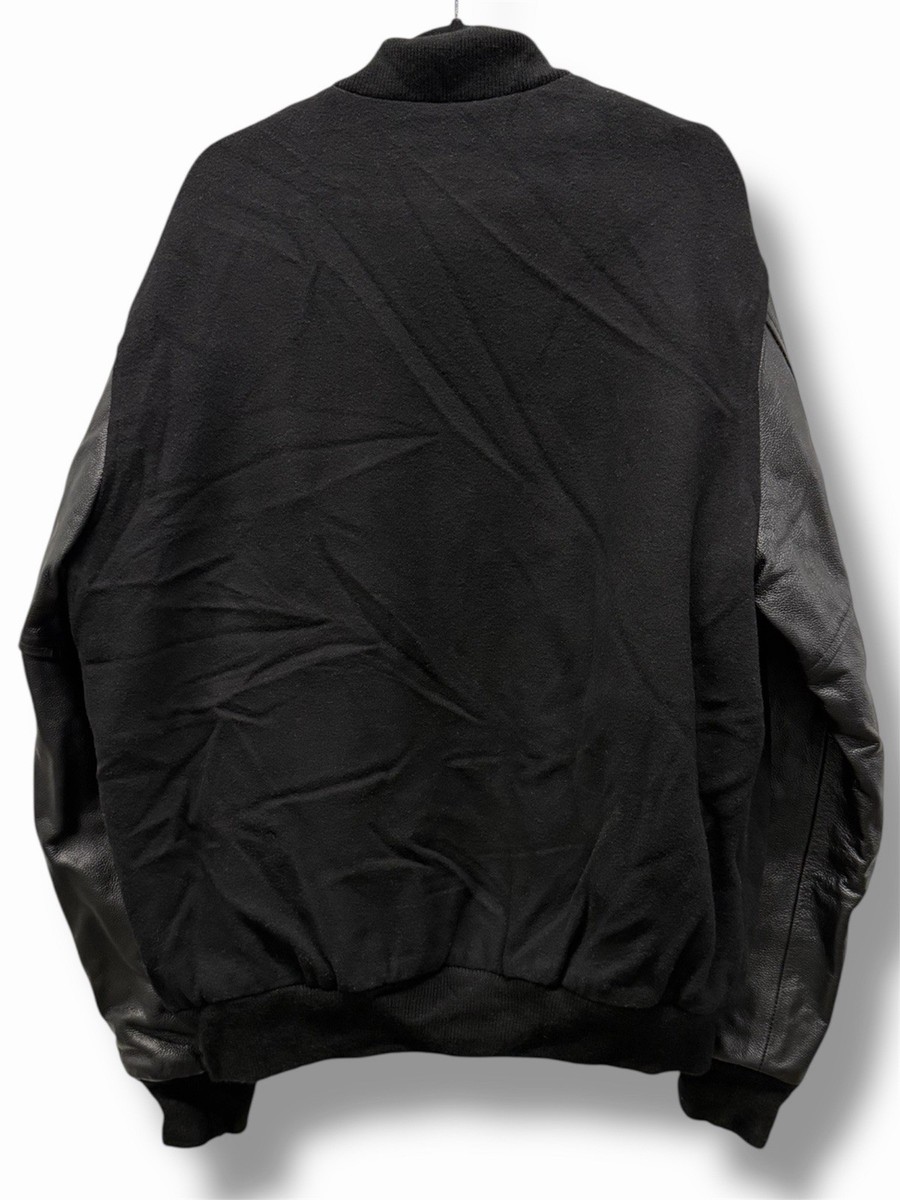 Stewart & Strauss Black Wool Cowhide Leather Sleeves Varsity