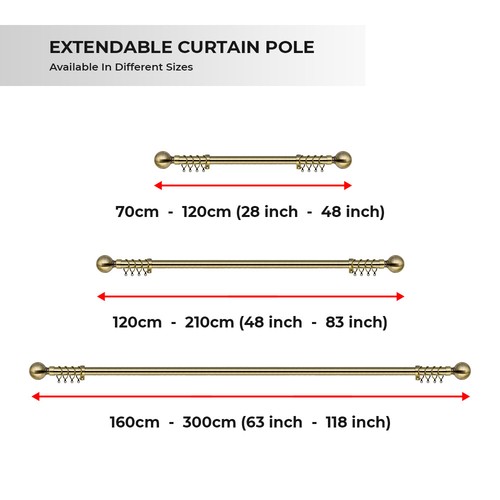 Extendable Metal Curtain Pole Includes Superior 60mm Finials, Rings & Fittings - Picture 38 of 50