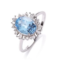 White Gold Real Sky Blue Topaz And 0.20ctw Premium Diamond Ring White Gold Real Sky Blue Topaz And 0.20ctw Premium Diamond Ring
