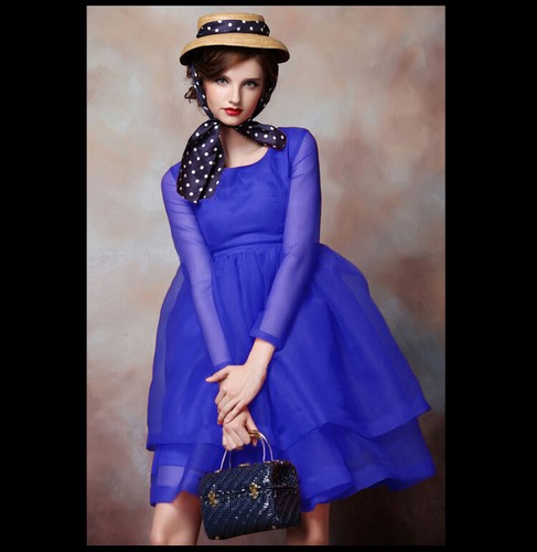 Custom Made To Order bespoke Women Scoop Neck High Waist Swing Party Dress TE030 - Picture 8 of 9