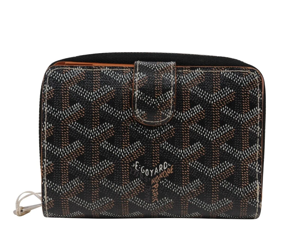 Goyard Mens Tuileries Wallet Black Button Snap Card Slot Portefeuille  Zipped PM