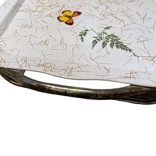 Vtg TV Serving Tray Stand Retro Metal Butterfly Confetti Gold Legs + Handles - Picture 13 of 18