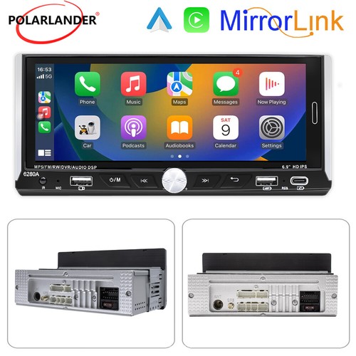 Single 1Din 6.9" Android 13 Car Stereo Radio Wireless Carplay 2+64GB WiFi BT GPS - Picture 1 of 14