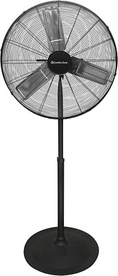 Comfort Zone 30'' Industrial Pedestal Fan, 3 Speeds, Adjustable Height, 9ft Cord