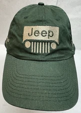 JEEP Hilton Head green lt-wt cotton(?) cap, hk-lp adjust, gold front embroidery