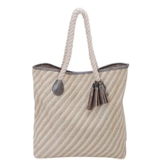 J FRANCIS Tote Bag Silver and Ivory Faux Leather   