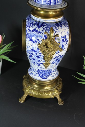Antique Belgian boch Delft blue white faience lion heads clock - Picture 4 of 8