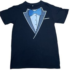 Tuxedo T-Shirt Mens Small Costume Halloween Removable Bow Tie Graphic Tee Black