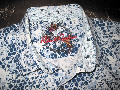 ROBERT GRAHAM Men's Short Sleeve Blue Cotton Sport Shirt Size Large Excellent - Picture 3 of 8