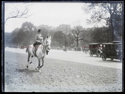Frankreich Paris Weiblich à Cheval c1900 Foto Negative Platte De Verre Vintage