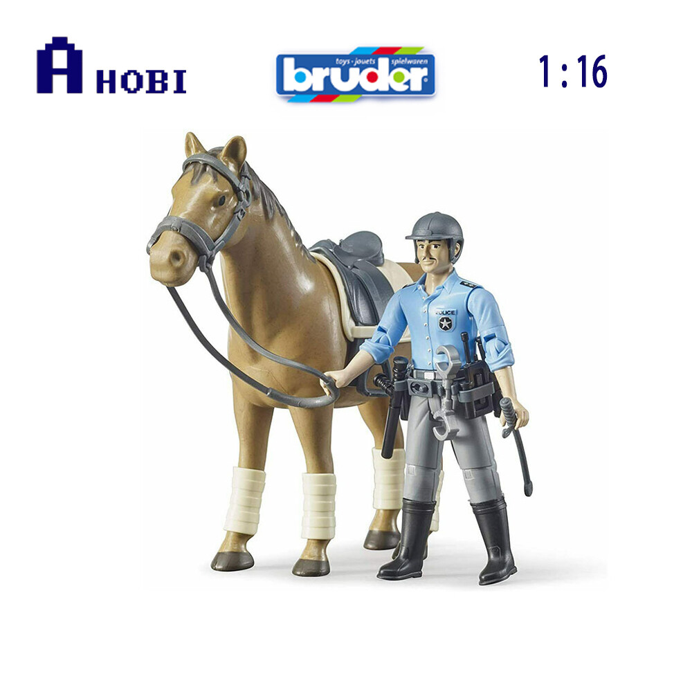 Bruder Land Rover Defender Policía Con Remolque, Caballo Y Figura – Módulo De Luz Y Sonido, Eje Delantero Direccionable