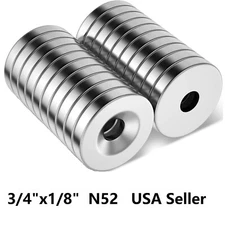 10 30 50 Countersunk Ring Magnets N52 3/4" x 1/8"  Rare Earth Neodymium Disc