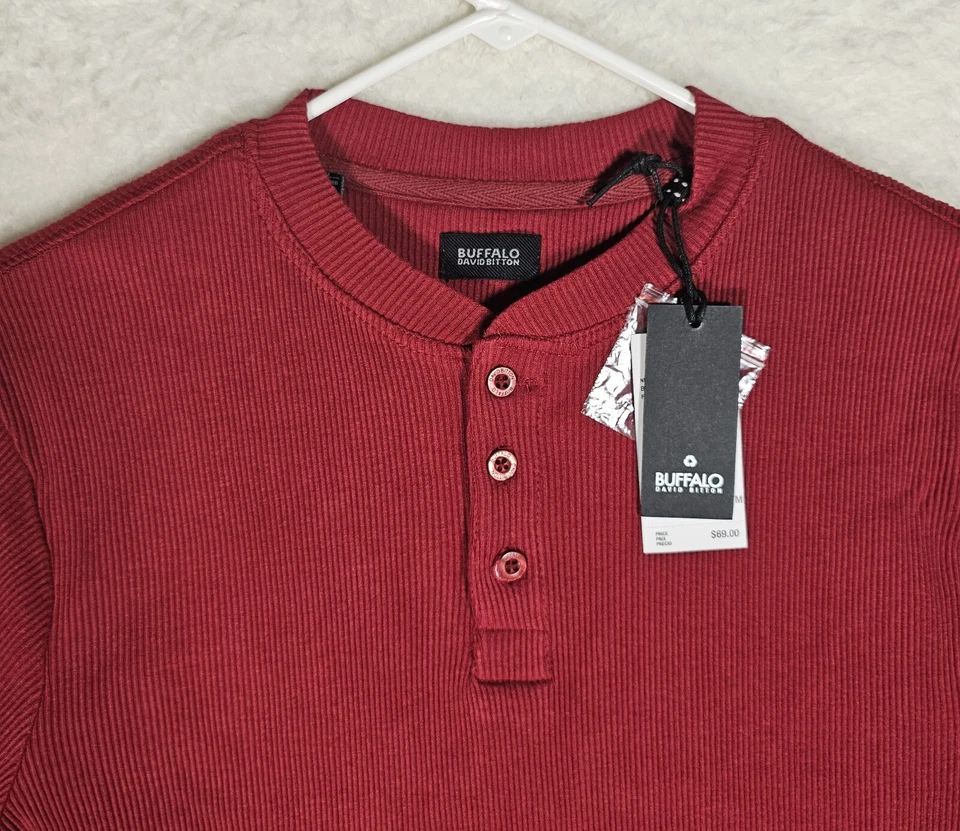 全新 David Bitton, Buffalo,男式 M 码衬衫,Nirvana Heather 红色,长袖 — 第 2/4 张图片