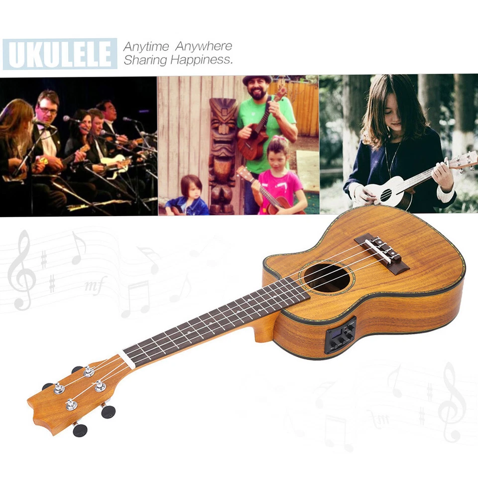 Ukelele recortado de 24" 4 cuerdas con ecualizador cuerpo de madera contrachapada Koa diapasón de palisandro H3K0 Foto 4 de 4