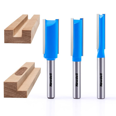 1/4 Straight Router Bit Set,  Double Flute Straight Bit Set in Carbide Tipped, W