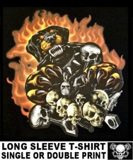 Hard Core Outlaw Biker V Twin Motorcycle Rider Skull Rotweiller T-shirt WS60