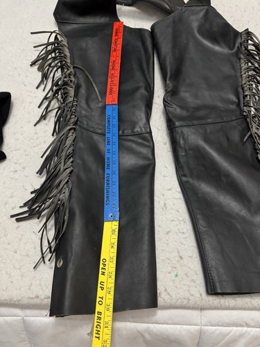 Vintage Sears The Leather Shop Leather Fringe Women's Motorcycle Chaps SZ L - Picture 11 of 21