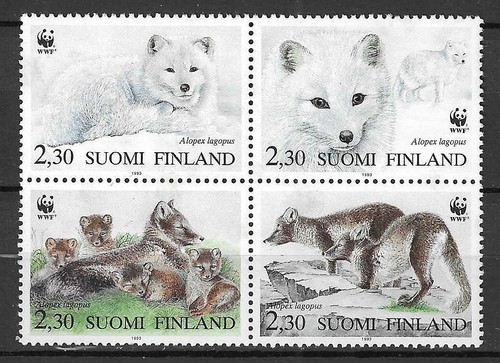 Finland 1993 WWF Wildlife Fauna Tiere Dieren Animals Snowfox compl set MNH