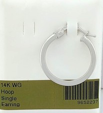 PLAIN HOOP Single EARRING 14K WHITE GOLD - New With Tag