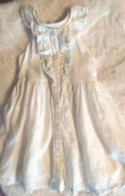 Jamie and Jack Girls Size 5 White Linen Lined Summer Dress