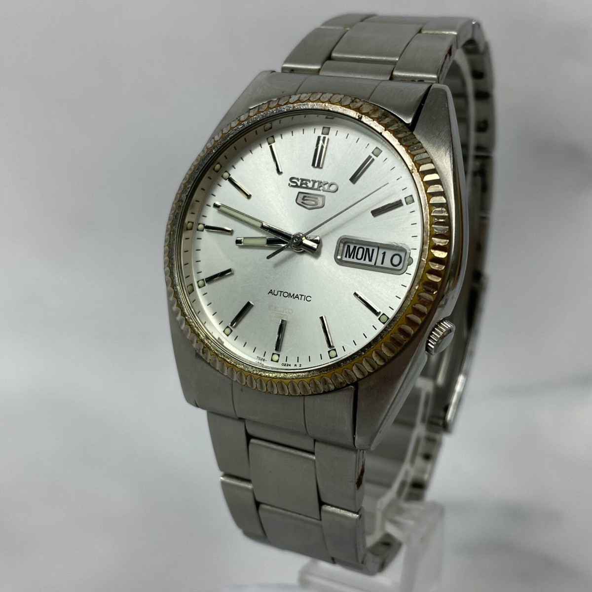 SEIKO 7S26-3110 Automatic Day/Date Silver Datejust Rare Mens