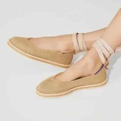 $139 ROTHY'S The Espadrille Flats Gold Metallic Stripe 8.5 NWOB