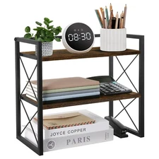 YINMIT Desktop Shelf Organizer, 2 Tier Office Shelves, Wood Desk Organizer St...