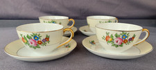 Meito China Hand Painted Tea Cups  Saucers Floral Gold  Yellow Borders - 4