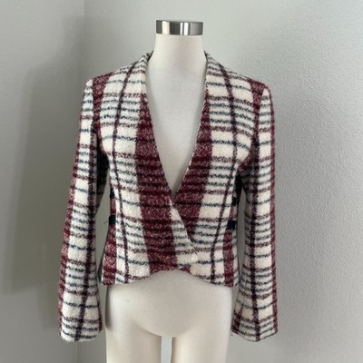 Derek Lam 10 Crosby Womens 6 Plaid Wool Alpaca Blend Jacket V Neck Snap Closure