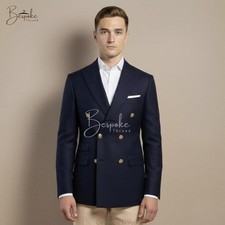 Navy Blue Blazer Men's Double Breasted Jacket Wedding Business Suit Formal Wear