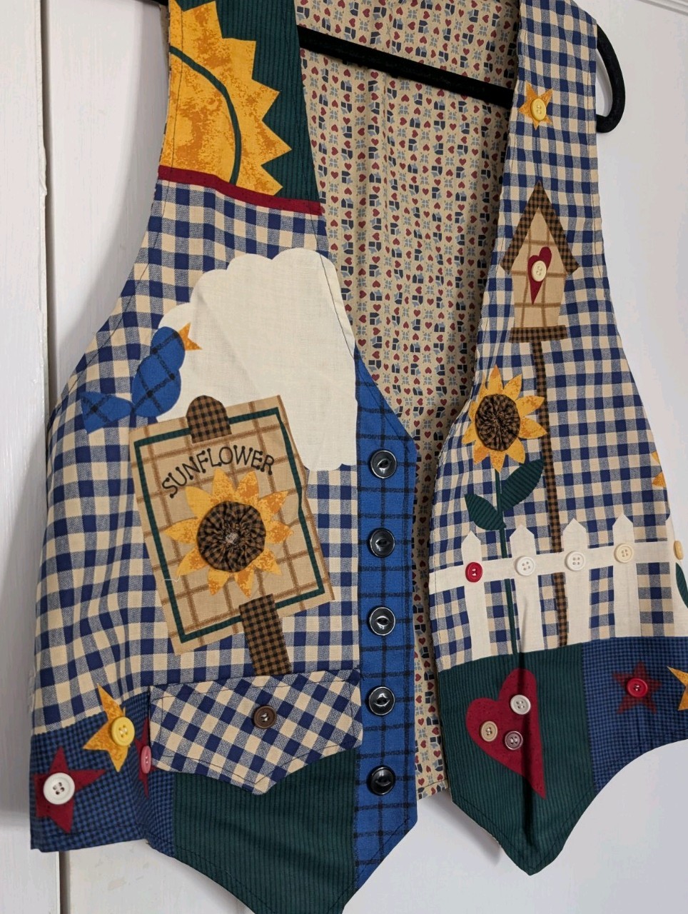 Women’s Patchwork Gingham Sunflower Cottagecore V… - image 2