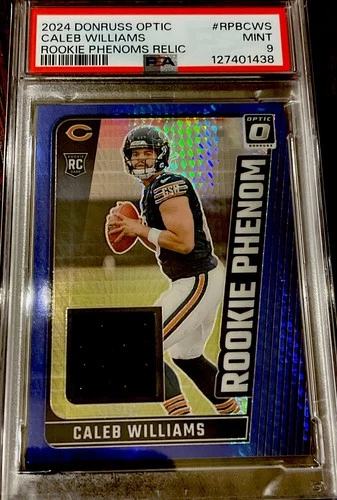 2024 Donruss Optic Caleb Williams RC Rookie Phenom Relic Blue Hyper PSA 9 Bears