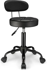 PU Leather Rolling Stool with Back Support Height Adjustable one size, Black 