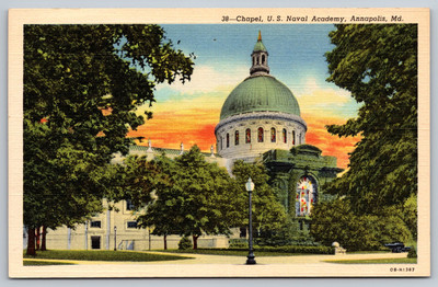 Vintage U.S. Naval Academy Chapel Postcard, Annapolis MD, John Paul Jones Crypt