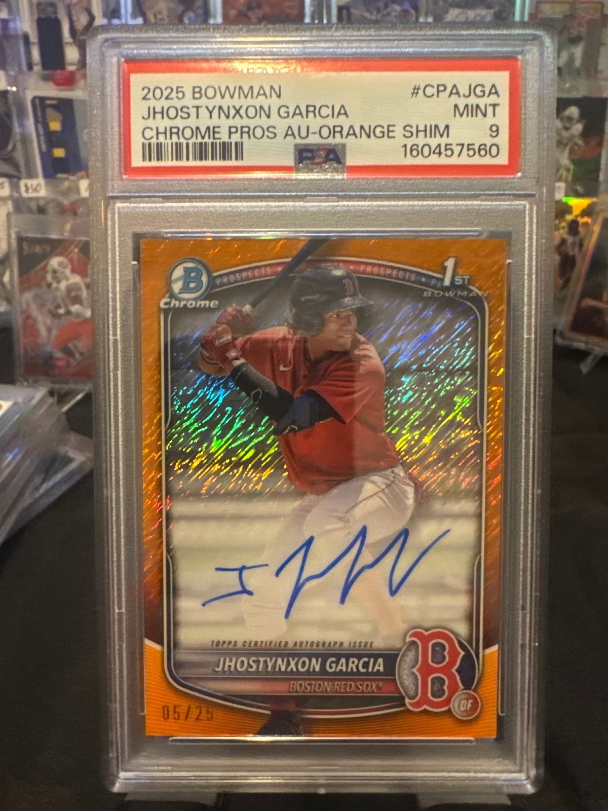 2025 Bowman Jhostynxon Garcia Chrome Auto Orange Shimmer Refractor 1st /25 PSA 9