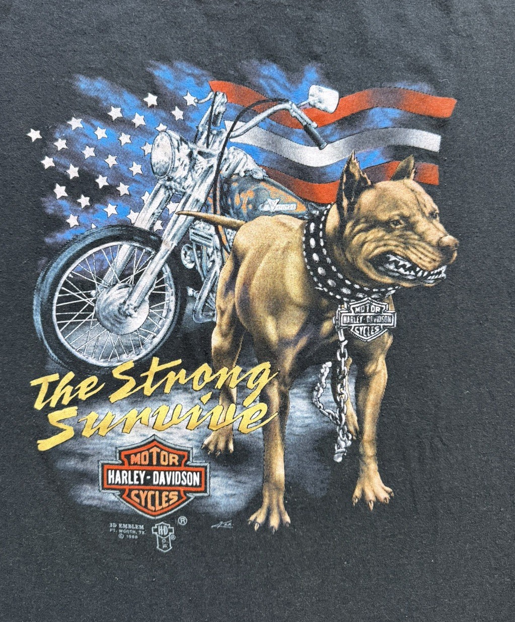 Rare Plain Back Vintage 3d Emblem Harley Davidson Tee Pitbull American Flag L image 3