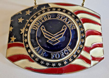 US Air Force Enameled Belt Buckle American Flag USAF Wings Logo Cast Metal