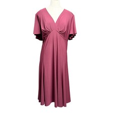 Chaps Midi Dress Womens 18W Burgundy V-Neck Flutter Sleeve Empire Waist Ruched