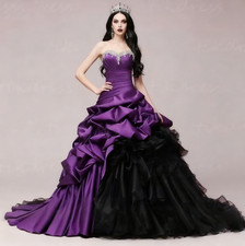 Purple Gothic Wedding Dress Fantasy Satin Medieval Bridal Dress Corset Bridal