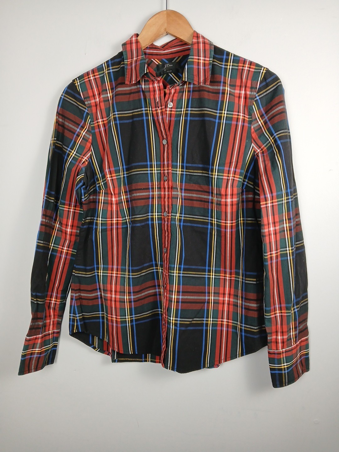 J.Crew Curvy Slim Stretch Women’s Shirt Size M Stewart Tartan Plaid Button Down