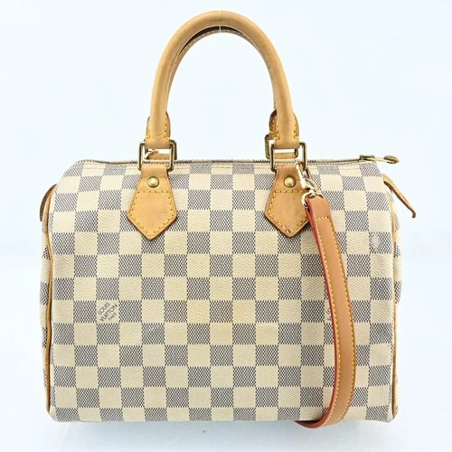 Louis Vuitton Damier Azur Speedy 25 Leather Fabric Brown Handbag N-3025YTS808