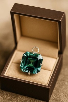 24 Ct A++ Natural Green Sapphire Asscher Cut 925 Solid Silver Pendant Gemstone
