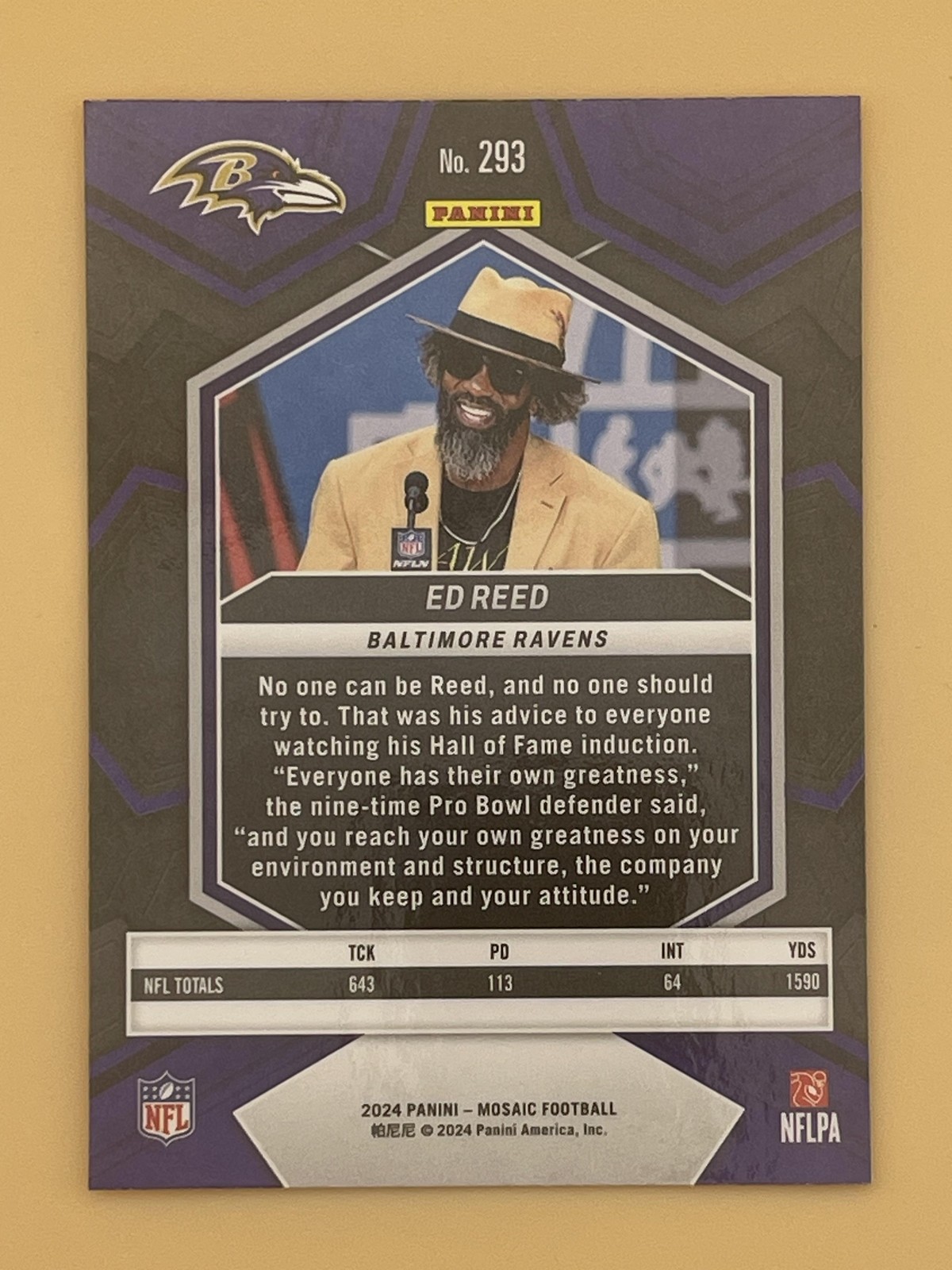 Ed Reed 2024 Panini Mosaic #293 Hall of Fame HOF Baltimore Ravens