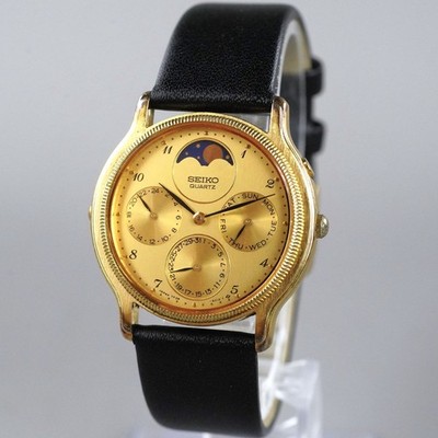 SEIKO Vintage 7F38-6180 Triple Calendar Moon Phase Men's Watch