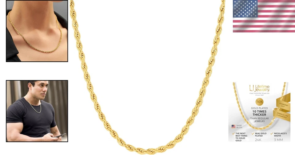 Versátil Collar Cuerda Oro 24K - Hombre y Mujer, Cadena Ajustable 14 a 36 Pulgadas Foto 2 de 4