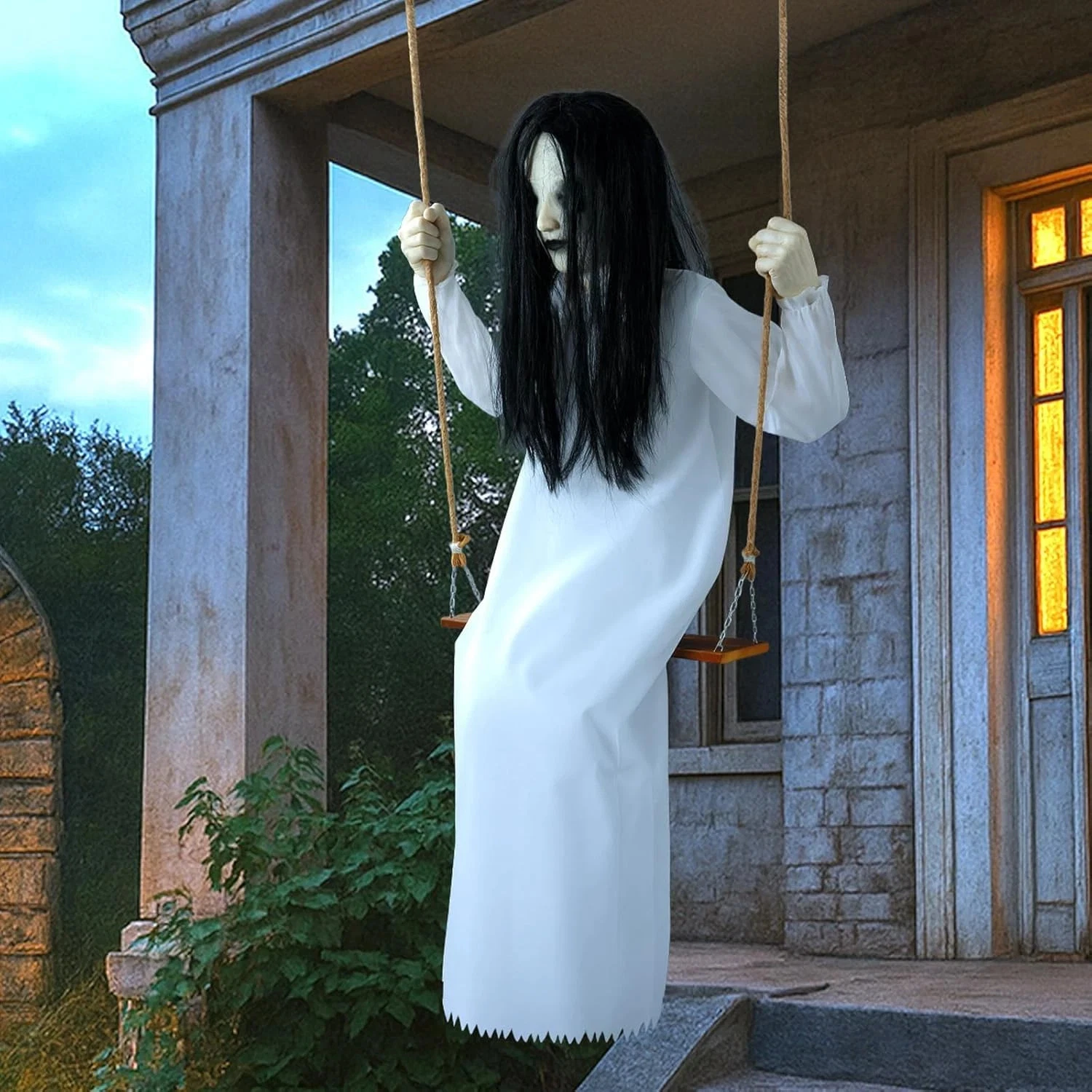 Halloween Decorations Outdoor Indoor Haunted Swinging Girl, Scary Ghost on Swing