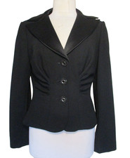 Kay Unger Womens Black Tux Blazer Sz 8 Satin Collar Jacket Crystal Buttons
